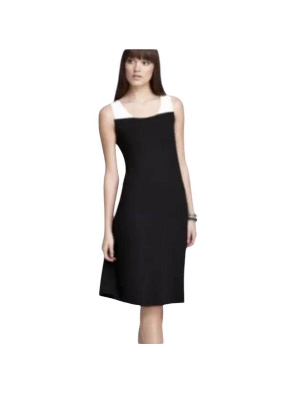 Eileen Fisher Women's Black White Firefly Viscose Jersey Cutout Dress, Size L